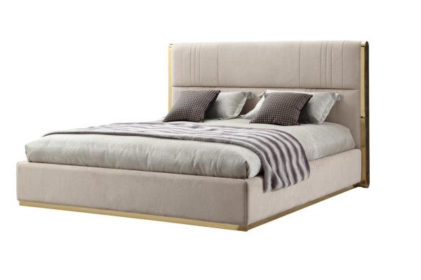 Ensemble de chambre à coucher Lit Gris Métal Tissu Design de Luxe 2x Tables de chevet 3 pièces. nouveau -
