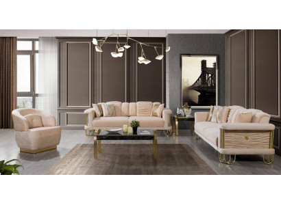 Salon Ensemble de canapés beige Canapé trois places Fauteuil design Groupe