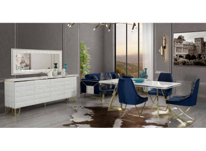 Ensemble de salle à manger exclusif en blanc, table à manger de luxe x4 chaises 7 pièces