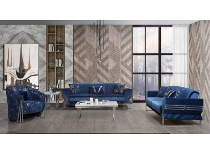 Salon Canapé bleu ensemble de designer canapé trois places fauteuil table basse