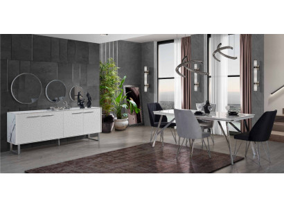 Mobilier de salle à manger gris et blanc commode table à manger chaises rembourrées luxueuses