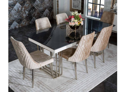 Noir - Salle à manger blanche Table en verre Chaises en textile de designer Mobilier de salle à manger