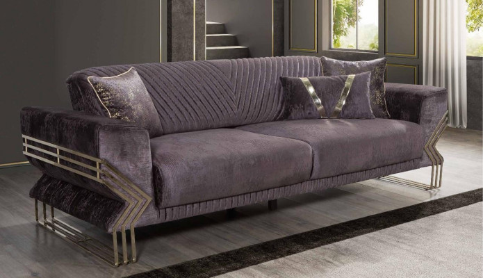 Moderne canapé design 3 places avec rembourrage violet pour salon 3 places