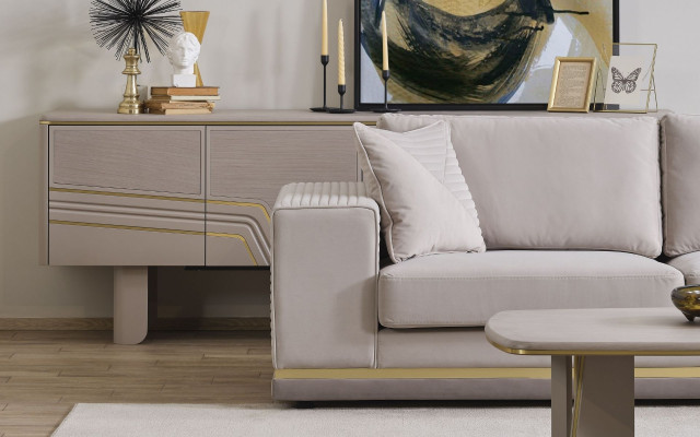 Salon Canapé d'angle beige clair en L Canapé moderne en tissu Meubles de canapé