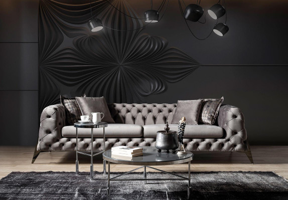 Salon gris clair Ensemble de canapé Chesterfield 4+3 Fauteuil Fauteuil de luxe