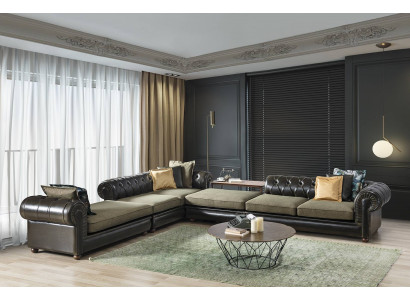 Salon Chesterfield en forme de L vert-noir Canapé Rembourré Canapés neufs