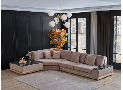 Canapé d'angle design en forme de L beige Tapisserie Paysage de vie luxueux Sofa