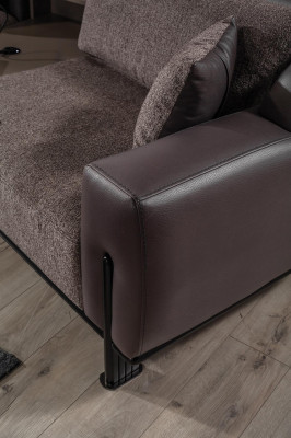 Salon marron Ensemble de canapé en cuir 3 places Fauteuil Table basse 4 pièces