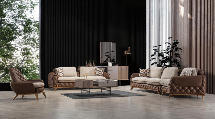 Canapé design 4+3 places Fauteuil en cuir de luxe Table basse Ensemble de 4 pièces
