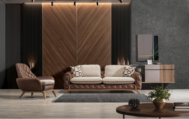 Canapé design 4+3 places Fauteuil en cuir de luxe Table basse Ensemble de 4 pièces
