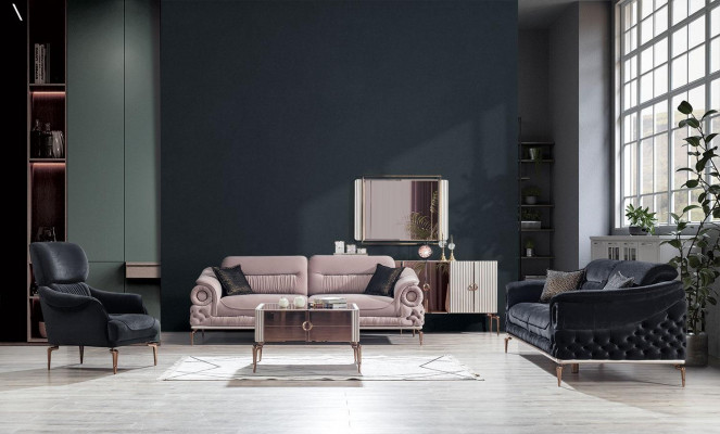Stylisches Wohnzimmer-Set Designer-Dreisitzer-Polstersessel Couchtisch