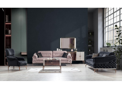 Stylisches Wohnzimmer-Set Designer-Dreisitzer-Polstersessel Couchtisch