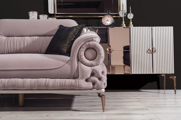 Stylisches Wohnzimmer-Set Designer-Dreisitzer-Polstersessel Couchtisch