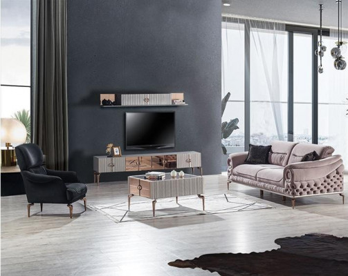 Salon de luxe en tissu noble Suite Canapé Fauteuil Designer TV Buffet bas