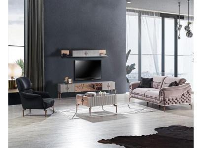 Salon de luxe en tissu noble Suite Canapé Fauteuil Designer TV Buffet bas
