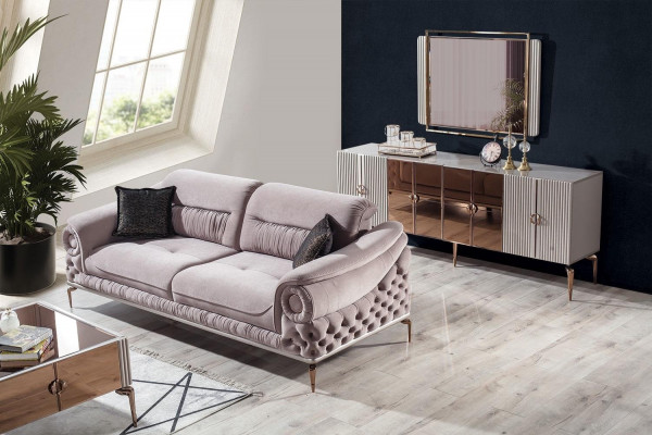 Salon de luxe en tissu noble Suite Canapé Fauteuil Designer TV Buffet bas