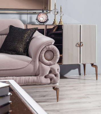 Salon de luxe en tissu noble Suite Canapé Fauteuil Designer TV Buffet bas