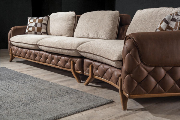 Ensemble de salon marron Designer en cuir Canapé quatre places Table basse 2 pièces