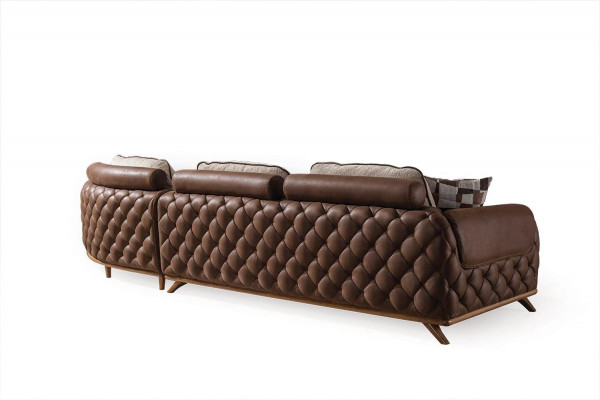 Ensemble de salon marron Designer en cuir Canapé quatre places Table basse 2 pièces