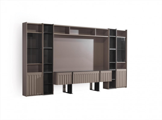 Unité murale brune luxueuse Salon élégant Meubles en bois Étagères élégantes