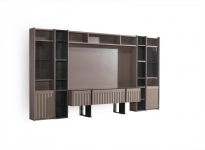 Unité murale brune luxueuse Salon élégant Meubles en bois Étagères élégantes