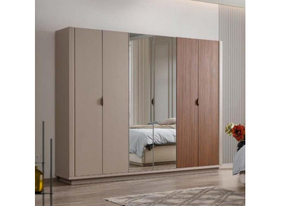 Armoire beige pour chambre, armoires à portes en verre 6 portes.