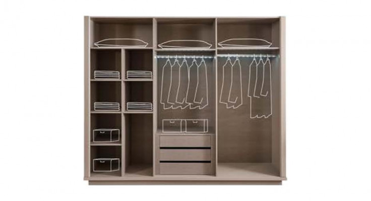 Armoire beige pour chambre, armoires à portes en verre 6 portes.