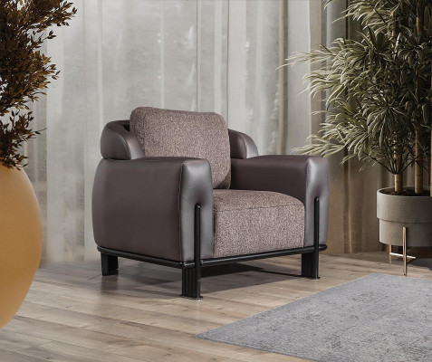 Ensemble de salon marron en textile de designer Trois places tissu fauteuil 2 pièces