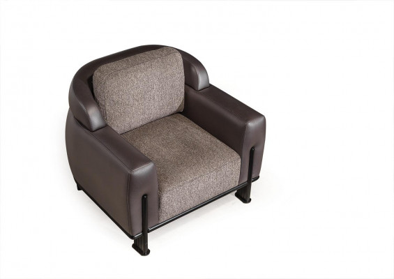 Ensemble de salon marron en textile de designer Trois places tissu fauteuil 2 pièces