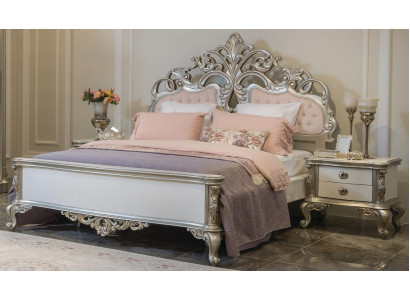 Meubles de lit en argent rose, design de meubles de chambre à coucher de luxe, lits baroques en bois.