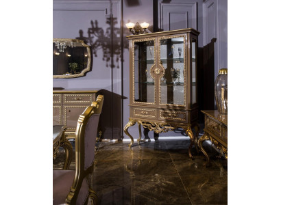 Vitrine dorée Baroque Rococo Meubles Armoire Verre Armoires Étagères Vitrines