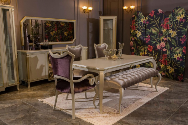 Set de salle à manger de design 8 pièces Table de salle à manger Chaise Commode Vitrine Tabouret Bois