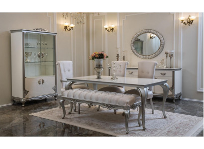 Salle à manger Ensemble 9pcs Table à manger Chaise Commode Vitrine Miroir Tables à manger Bois