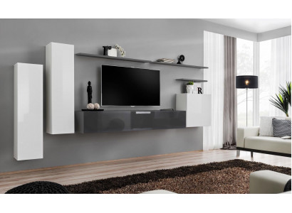Ensemble de 7 pièces : meuble TV bas de salon, armoire, meuble mural, murs de salon en bois, meubles modernes.