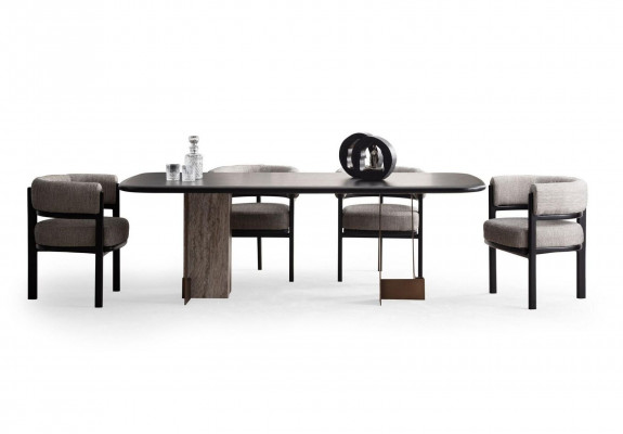 Suite de salle à manger design Table de salle à manger 6x Chaises Buffet Miroir 9 pièces