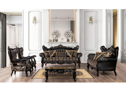 Mobilier baroque noir Ensemble de canapés Canapé Canapé Rembourrage Meuble Table 5 pièces