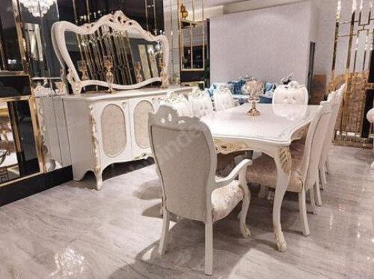 ensemble de salle à manger classique de luxe en bois massif de 10 pièces