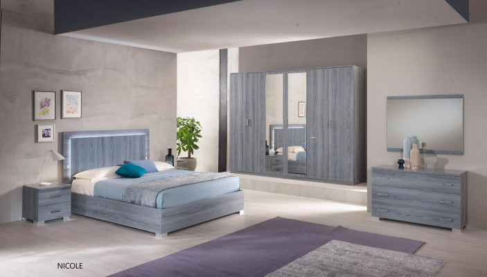 Ensemble de chambre à coucher Meuble Lit 2x Table de chevet Commode Miroir Armoire 6 pièces.