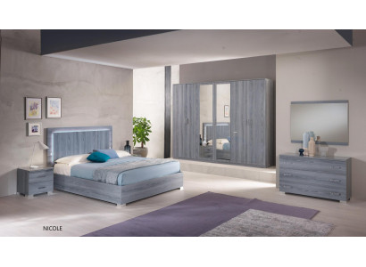 Ensemble de chambre à coucher Meuble Lit 2x Table de chevet Commode Miroir Armoire 6 pièces.