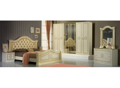 Chambre Chesterfield Lit en Cuir 6 pièces Ensemble de Meubles de Design Table de Chevet Commode