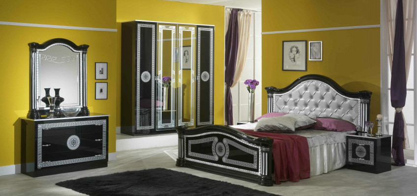 Chambre noire complète Ensemble de commode Style Lit Suite 6pcs. Baroque nouveau