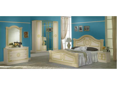 Chambre de luxe avec lit en bois classique et table de chevet, ensemble de meubles design en 6 pièces.
