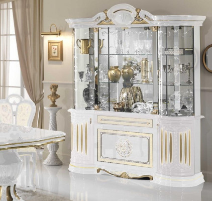 Vitrine Meubles italiens Salon Armoire Blanc Or Vitrines en verre neuf