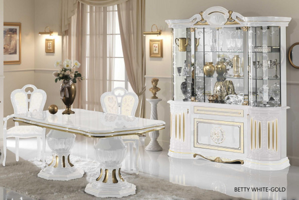 Vitrine Meubles italiens Salon Armoire Blanc Or Vitrines en verre neuf