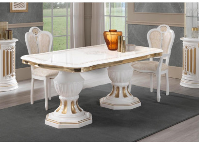 Table à manger classique Table Salon Tables italiennes Style Meubles Blanc Or