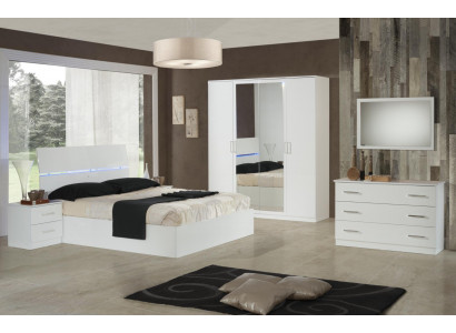 Chambre à coucher design 6 pcs. Ensemble complet Lit Table de chevet Commode Miroir Bois