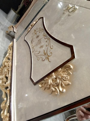 Ensemble de canapés 311 + Table basse en bois Salon de luxe Canapé Chesterfield Tissu neuf