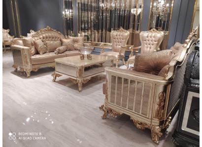 Classique Baroque Rococo Chesterfield 5 pièces. Table basse canapé beige mobilier