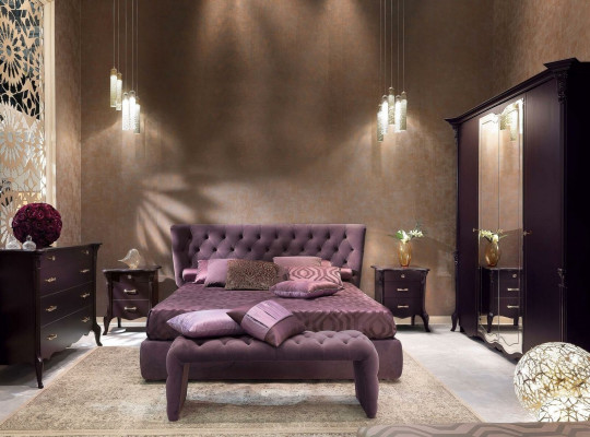 Chambre Ensemble Ensemble Lit 2x Tables de chevet Tabouret 3pcs. Chesterfield Complet