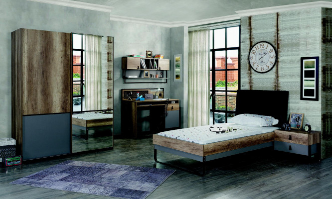 Chambre de jeunesse design lit chambre à coucher table de chevet bureau 3 pièces.